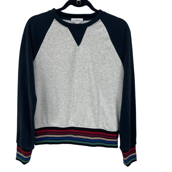 Evereve Luka Stripe Trim Crewneck Sweatshirt Gray Multi Womens XS - Picture 2 of 8